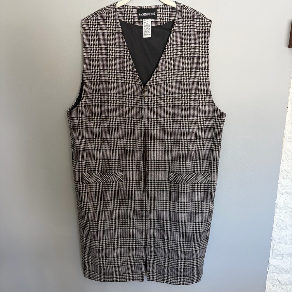 Vtg Sag Harbor Plaid Wool Jumper Dress Front Zip Size 16 Preppy Academia Grunge